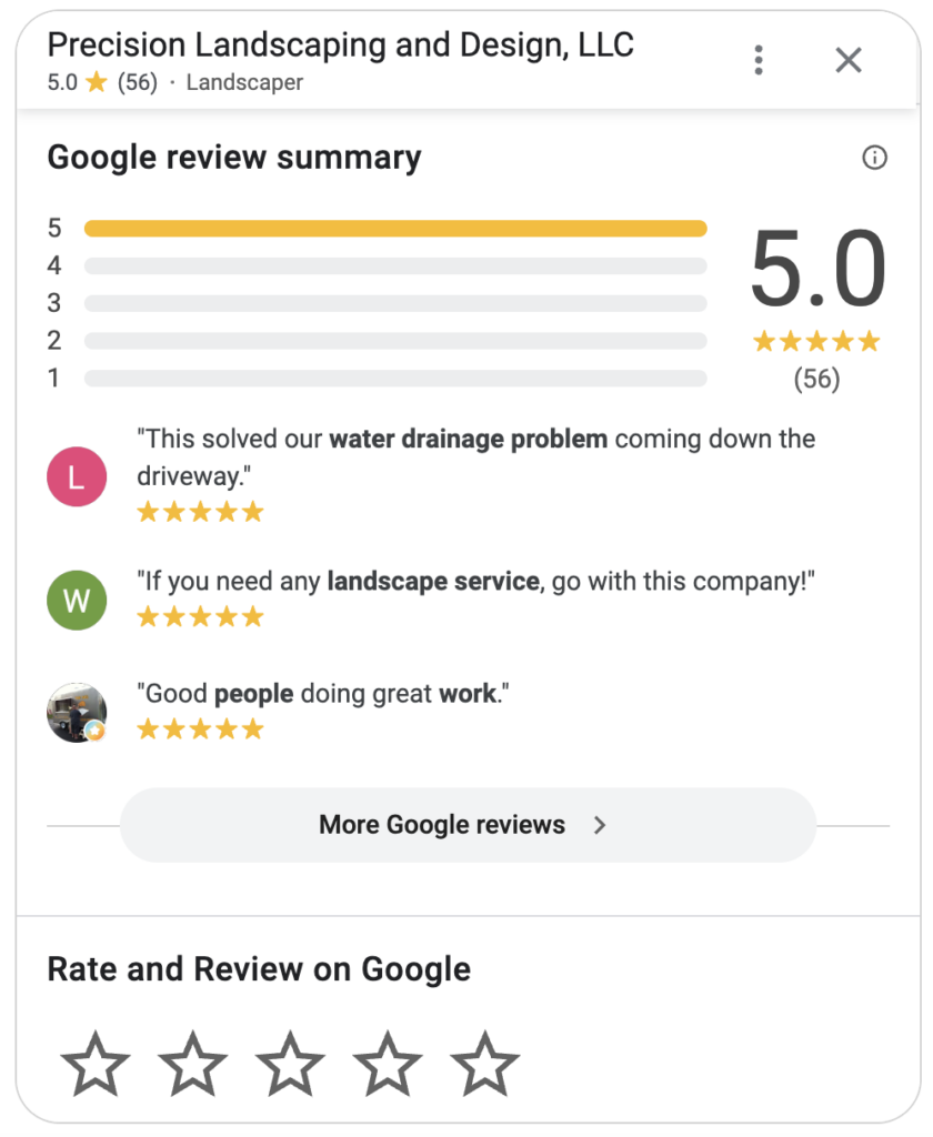google reviews precision landscaping and design granite falls nc